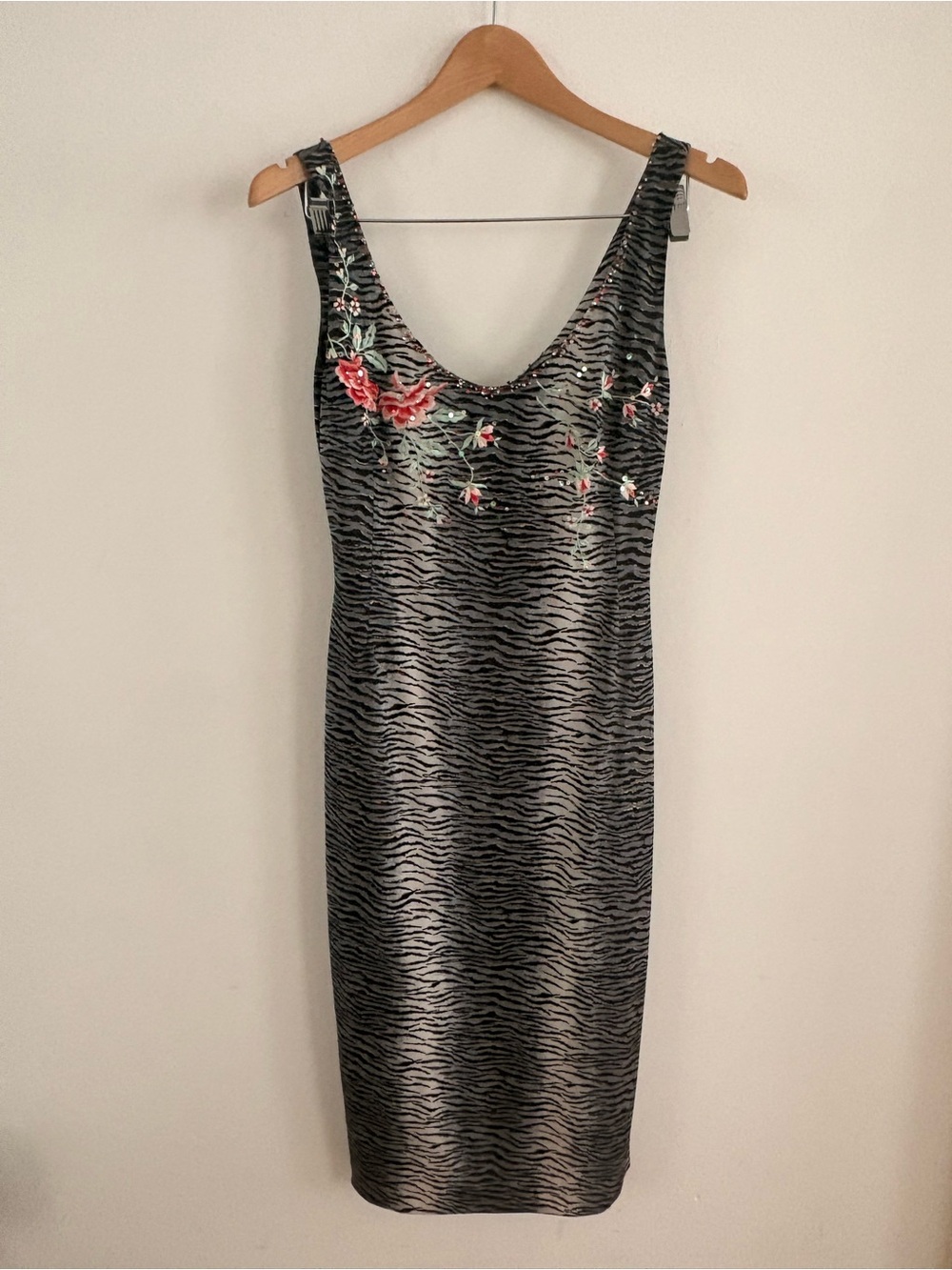 Mandalay Y2K Zebra Floral Embroidered Sequin Midi Dress Size 6